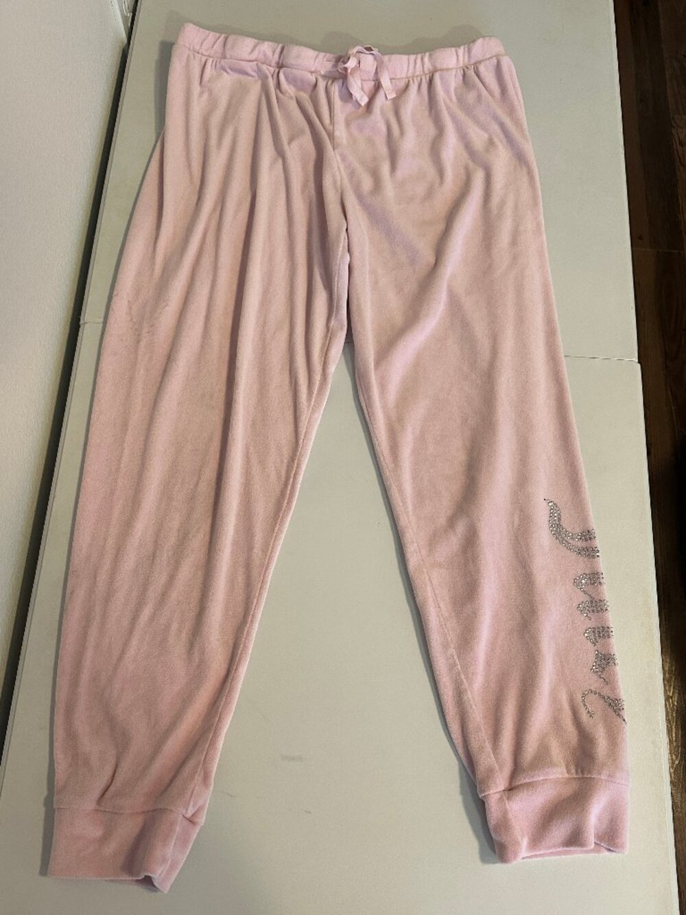 Juicy Couture Pink Velour Rhinestone Logo Jogger Pants Women's XL
